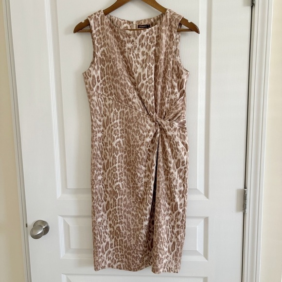 J. McLaughlin Lynda Faux Suede Dress Small Tan Animal Print Neo Tanzania NEW NWT - Picture 2 of 11